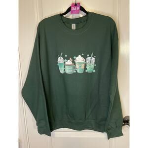 St. Patricks Day Gildan crew neck sweatshirt coffee lucky latte women's large